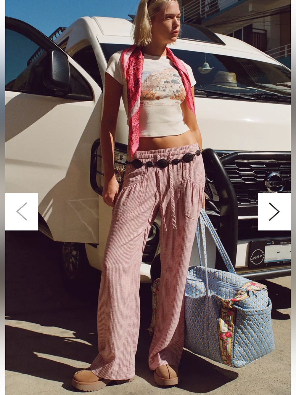 Kimchi Blue Anthropologie Pink linen Striped Casual Wide-Leg Jeans